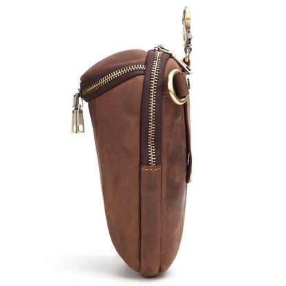 Cool Mens Leather Belt Pouch Cell Phone HOLSTER Belt Bag Mini Side Bag For Men