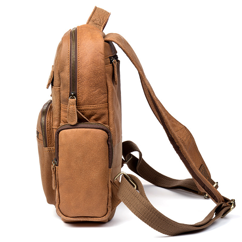 Casual Khaki Leather Mens 13 inches School Backpacks Tan Computer Backpack for Men