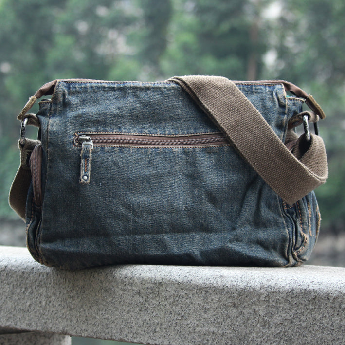 Vintage Denim Blue Mens Casual Side Bag Messenger Bag Jean Blue Postman Bags Courier Bag For Men