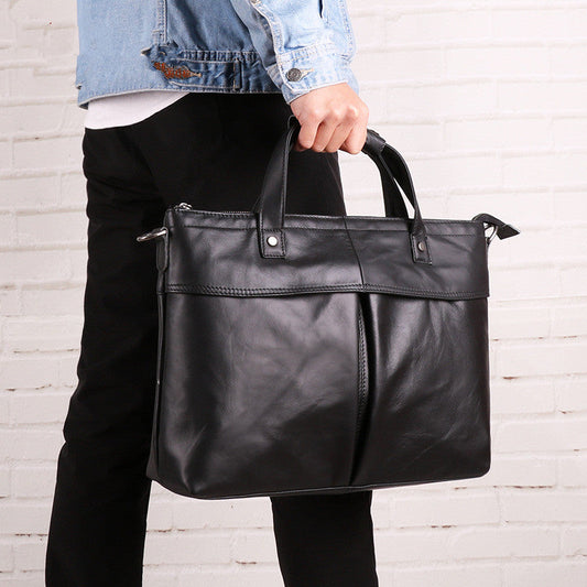 Vintage Fashion Leather Mens 13inch Briefcase Laptop Shoulder Bag Business Bag Handbag For Men