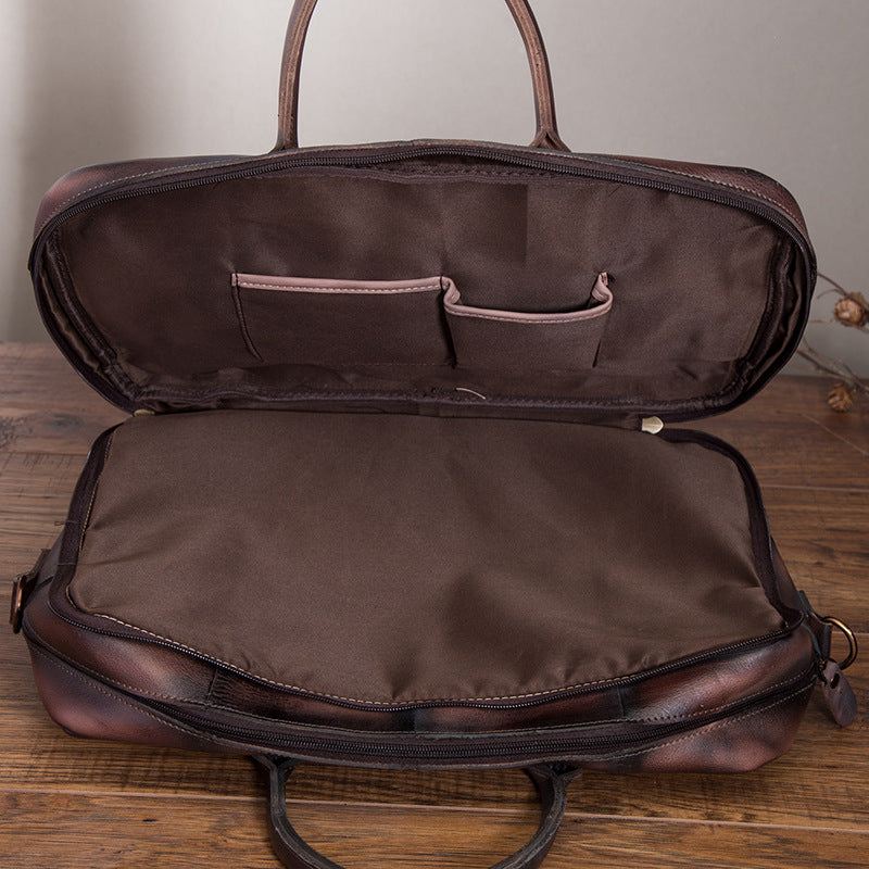 Vintage Brown Leather Men's Briefcase 14'' Computer Briefcase Professional Handbag For Men