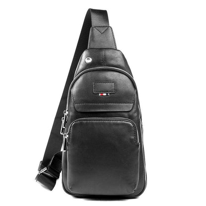 Black Leather Mens Cool Sling Pack Sling Bags Black Crossbody Packs Chest Bag for men