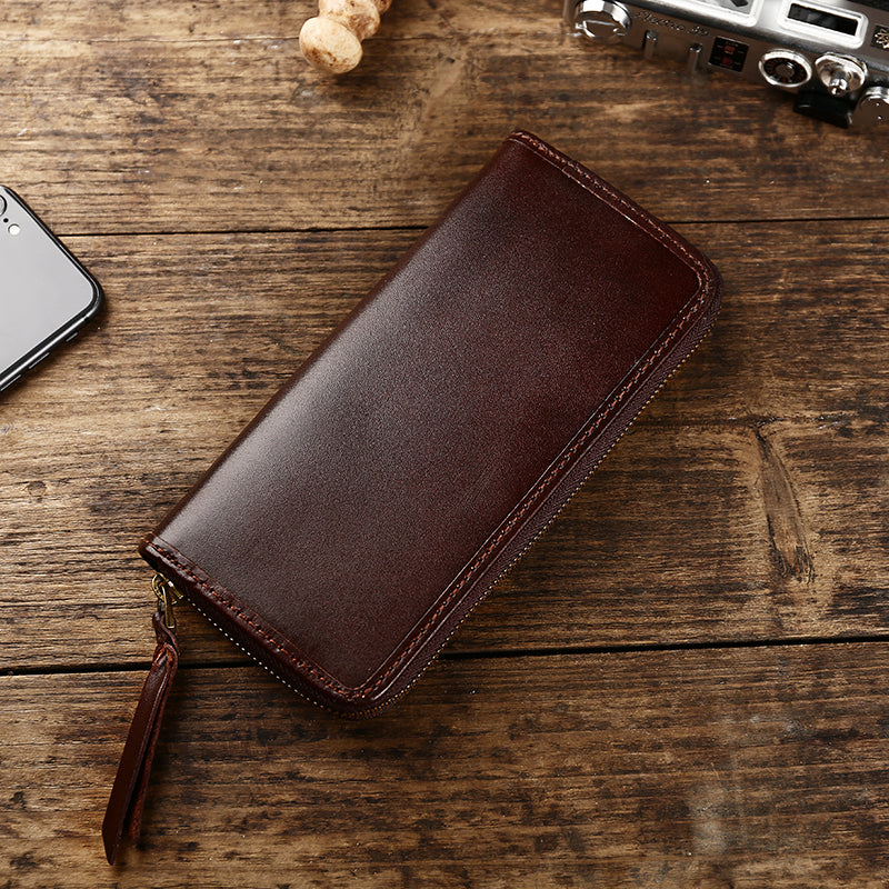 Handmade Vintage Mens Leather Black Long Wallet Dark Brown Cool Long Card Wallet for Men