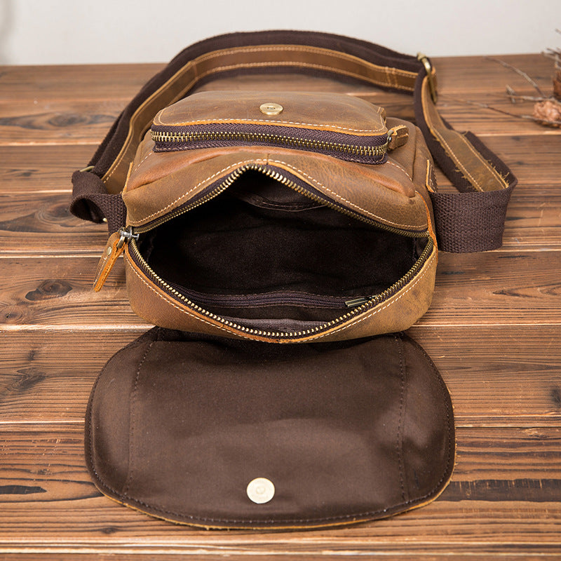 Vintage Brown Leather Men's Small Vertical Side Bag Small Messenger Bag For Men