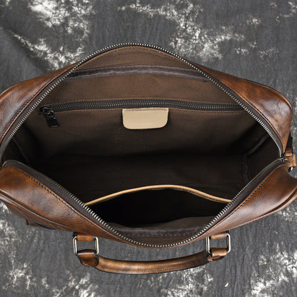 Vintage Leather Mens Briefcase Postman Bag 14inch Laptop Bag Handbag Work Bag For Men