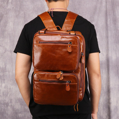 Cool Leather Black Mens Large Brown Travel Backpack 14inch Dark Brown Briefcase Backpack Laptop Backpack for Men