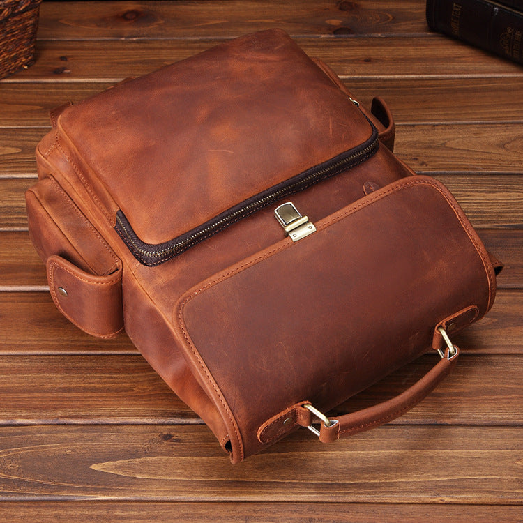 Cool Brown Leather Men's 13'' Laptop Backpack School Backpack Travel Backpack For Men