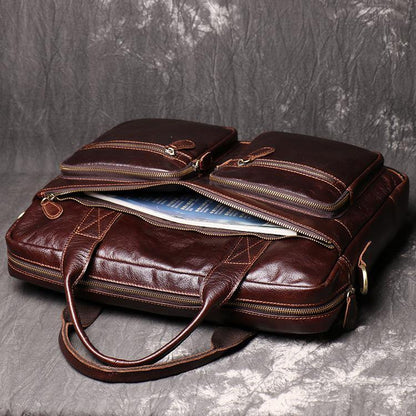 Brown Oiled Leather Men's Brown Professional Briefcase 15¡®¡¯ Laptop Handbag Business Bag For Men