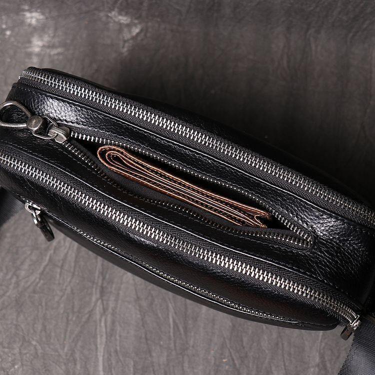 Black Leather Side Bag Mens Small Courier Bag Black Messenger Bag For Men