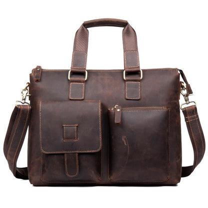 Vintage Brown Leather Mens 15 inches Briefcase Laptop Side Bag Business Bag Brown Work Bags for Men