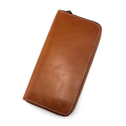 Stylish Black Leather Men's Long Wallet Clutch Wallet Tan Phone Wallet Zipper Clutch Wallet For Men