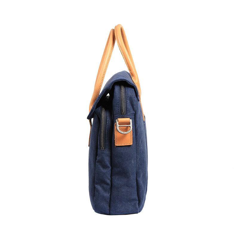 Navy Blue Canvas Leather Mens Briefcase Messenger Bags Khaki Casual Shoulder Bag for Men