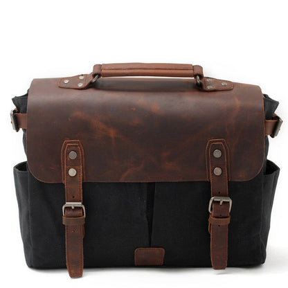 Waxed Canvas Leather Mens Waterproof Black 14¡®¡¯ Camera Bag Shoulder Bag Messenger Bag For Men