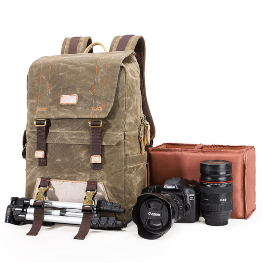 Green Canvas Waterproof Mens 15'' Canon Camera Backpack Large Nikon DSLR Camera Bag For Men