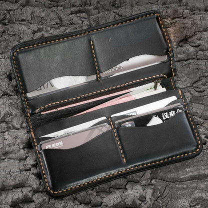 Handmade Leather Men Tooled Skull Halley Cool Leather Wallet Long Phone Wallets for Men