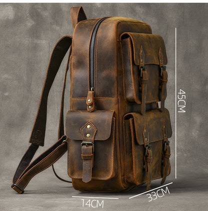 Cool Leather Mens 15' Brown Hiking Backpack Travel Backpack Laptop College Backpack for Men