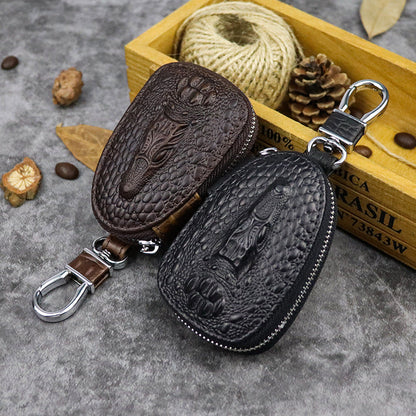 Black Leather Men's Key Wallet Zipper Car Key Case Car Holder For Men