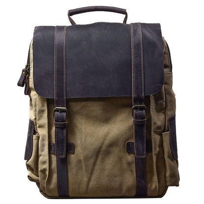 Cool Canvas Leather Mens Womens 15' Khaki Backpack Gray Travel Backpack College Backpack for Men