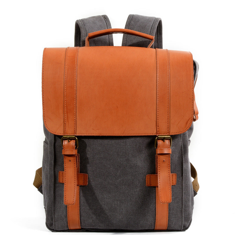 Cool Canvas Leather Womens Mens College Backpack 14'' Travel Backpack Computer Backpack for Men