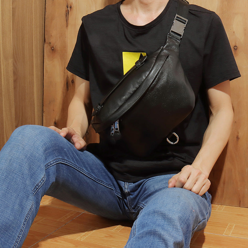 Black Mens Leather Fanny Pack Bum Bag Black Fanny Bag Black Waist Bags For Men