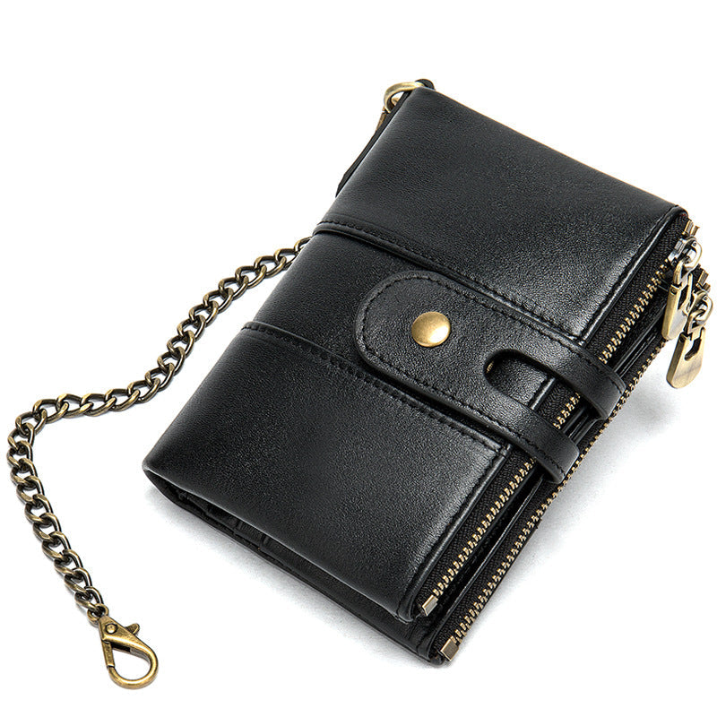 Cool Brown Leather Men's Biker Chain Wallet Black Small Wallet with Chain For Men