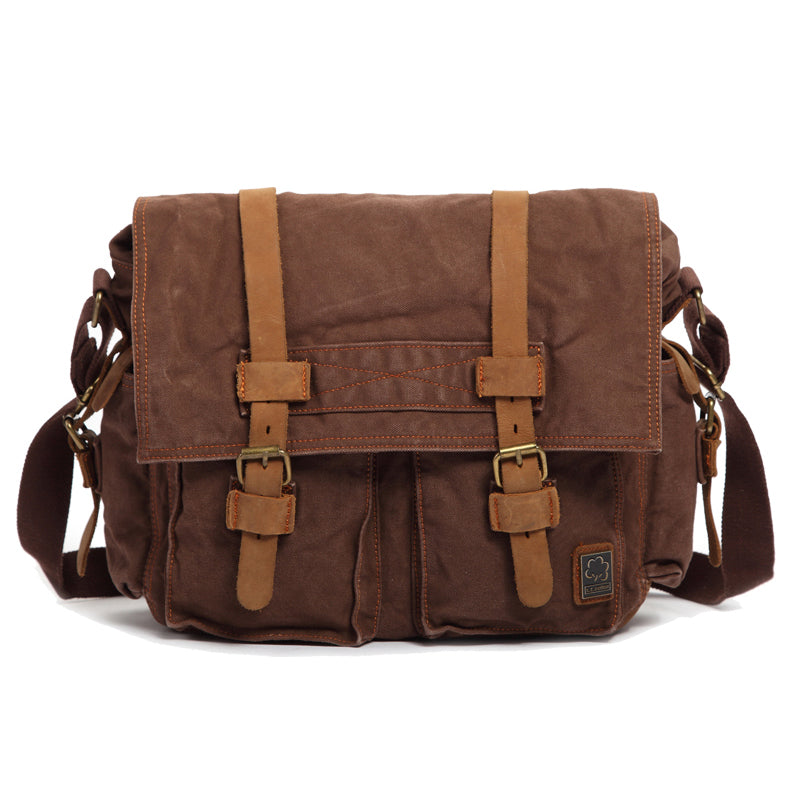 Canvas Leather Women Mens Blue 15'' Messenger Bag Khaki Side Bag Brown Shoulder Bag For Men