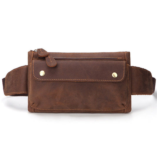 Vintage Leather Bum Bag Mens Fanny Packs Slim Hip Bag Brown Waist Bags For Men