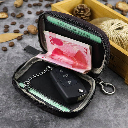 Cool Black Leather Men's Key Wallet Zipper Car Key Holder Card Wallet For Men