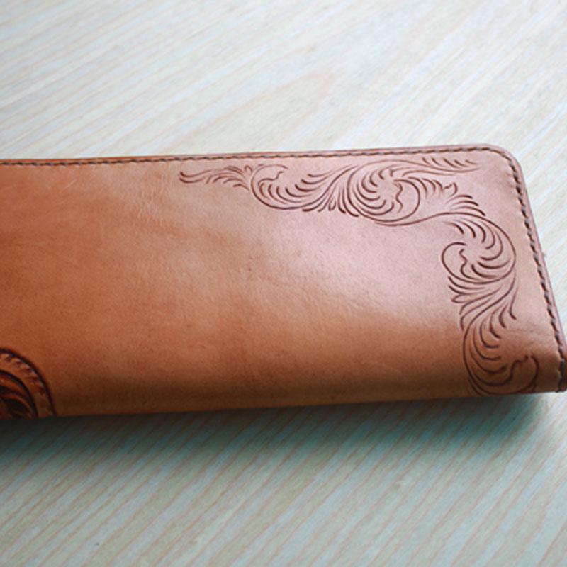 Handmade Leather Vintage Tooled Floral Mens Long Wallets Cool Long Wallet for Men