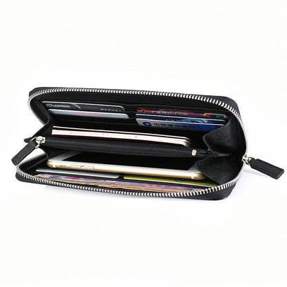 Black Mens Leather Zipper Long Wallet Phone Long Bifold Wallet for Men