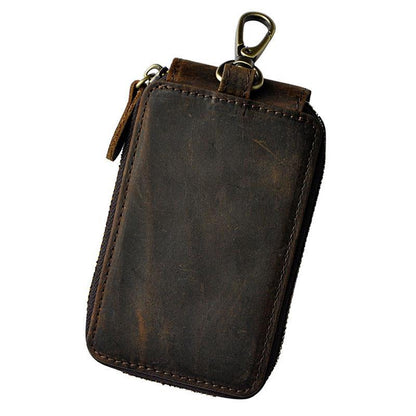 Vintage Leather Mens Small Key Zipper Wallets Cool Card Wallet for Men