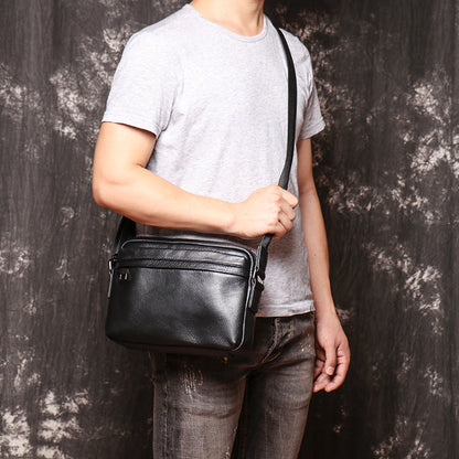 Black Courier Bag Leather Mens Small Side Bags Black Leather Messenger Bag for Men