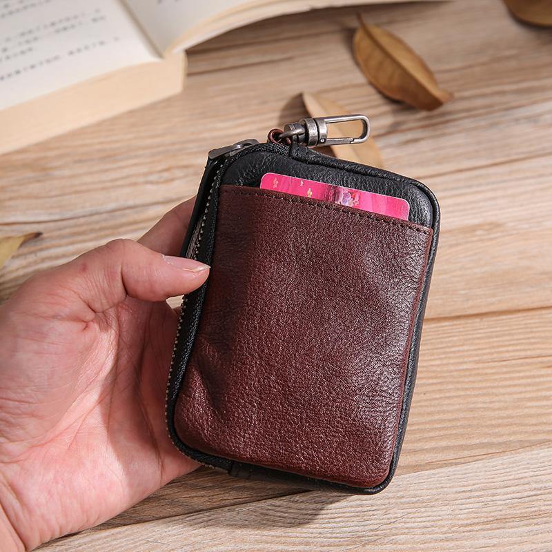 Leather Mens Card Wallets Cool Small Zipper Card Wallet Key Wallet with Belt Clip For Men