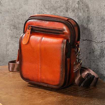 Tan Cool Leather Men Small Side Bag Messenger Bag Belt Pouch Waist Bag for Men