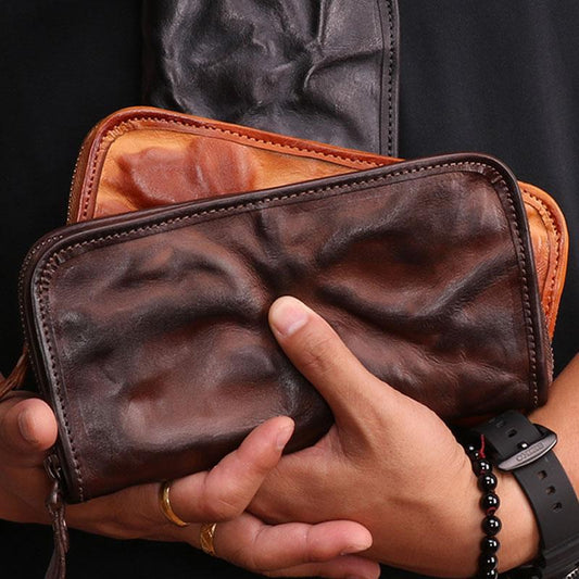 COOL MENS LEATHER ZIPPER LONG CLUTCH WALLETs ZIPPER VINTAGE LONG WALLET FOR MEN