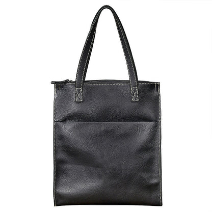 Soft Leather Mens Womens 15' Large Shoulder Bag Black Tote Bag Large Side Bag For Men