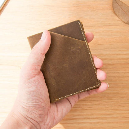 Brown Cool Leather Mens Small Wallets Front Pocket Wallet Vintage Thin Bifold billfold Wallet for Men