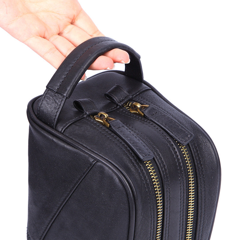 Casual Black Leather Men's Wristlet Bag Double Zipper Clutch Bag For Men