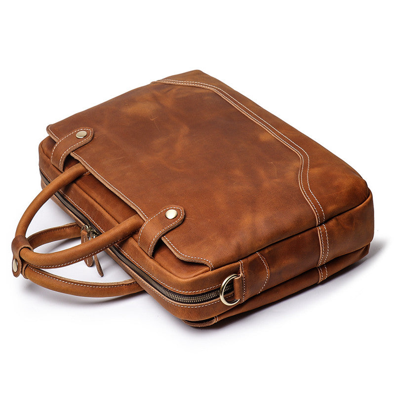 Vintage Brown Leather Men's Professional Briefcase 15¡®¡¯ Computer Briefcase Handbag For Men