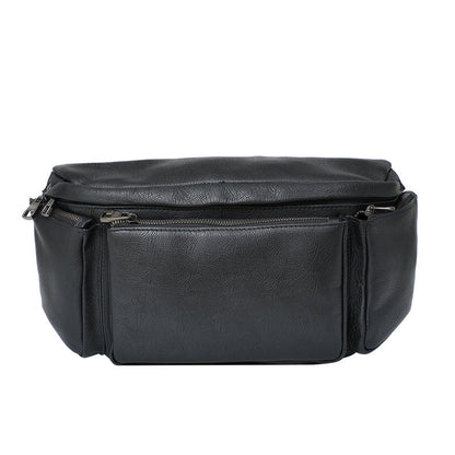 Cool Leather Mens 10' Large Black Fanny Pack Waist Bag Hip Bag for Men