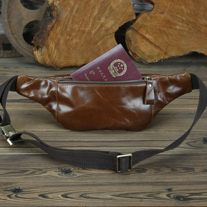 Coffee Mens Leather Waist Bag Bum Bag Vintage Fanny Pack for Men