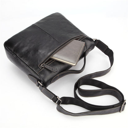 Fashion Black Leather Men's Professional Briefcase Handbag Black Side Bag Shoulder Bag For Men