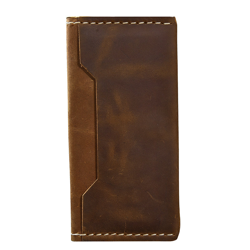 Dark Brown Leather Mens Long Wallet Bifold Brown Clutch Long Wallet For Men