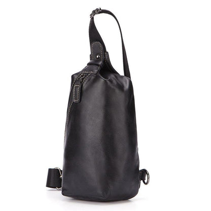 Cool Black Leather Chest Bag Sling Bag Crossbody Sling Bag Hiking Sling Bag For Men