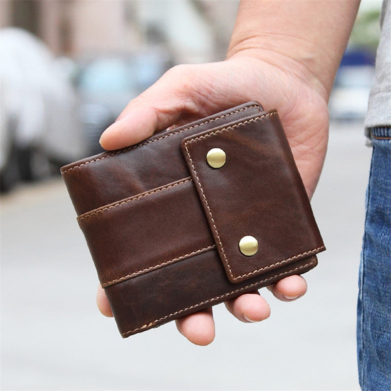 Cool Brown Leather Men's Trifold Small Wallet Multi-cards billfold Wallet For Men