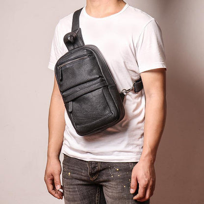 Brown Leather Men's Sling Bag Sling Backpack Chest Bag Black Sling Pack One Shoulder Backpack For Men