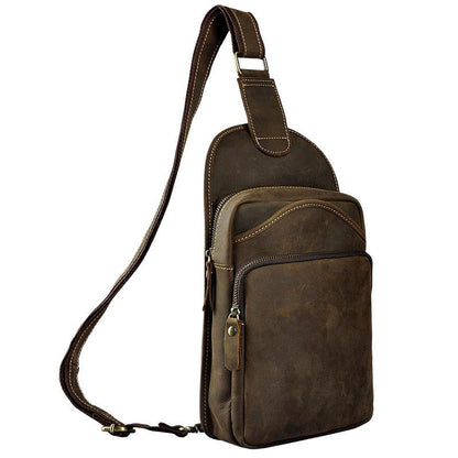 Vintage Leather Mens One Shoulder Backpack Sling Bag Chest Bag Sling Backpack for men