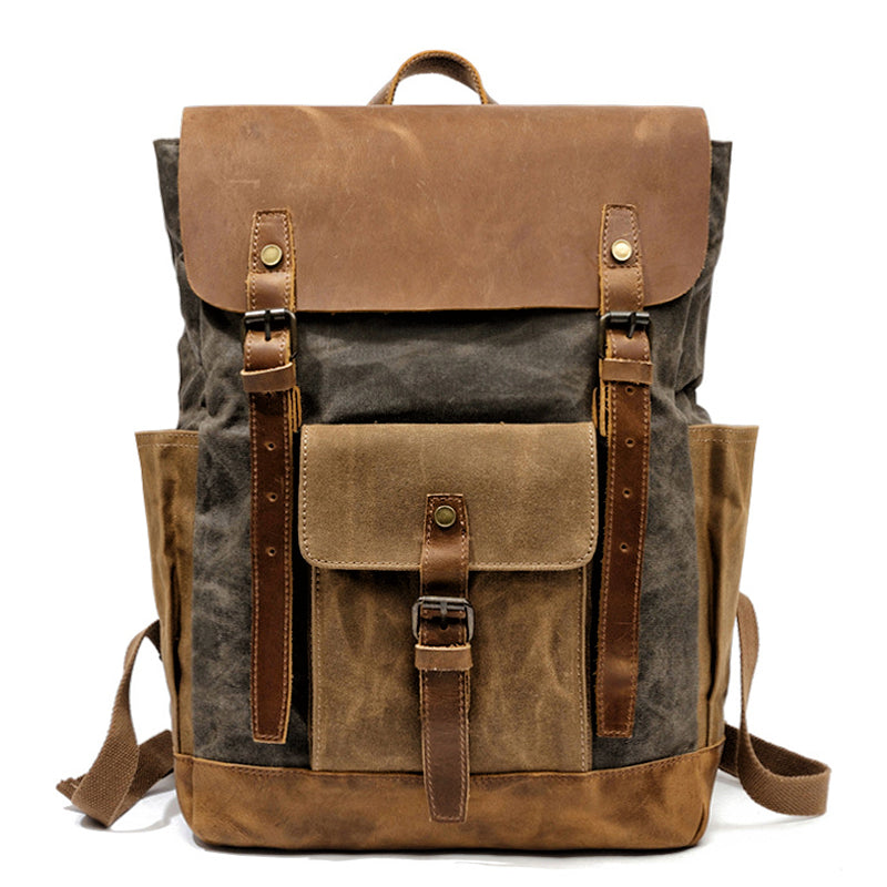 Cool Waxed Canvas Mens Womens Waterproof Large Travel Backpack 15'' Computer Hiking Backpack for Men