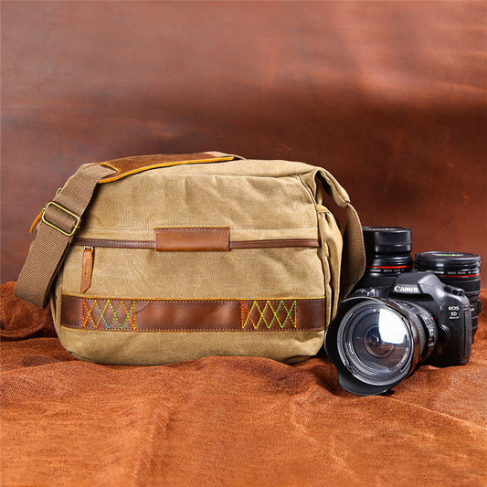 Green Waxed Canvas 13'' Mens CANON Waterproof Camera Side Bag NIKON Camera Shoulder Bag DSLR Camera Messenger Bag For Men