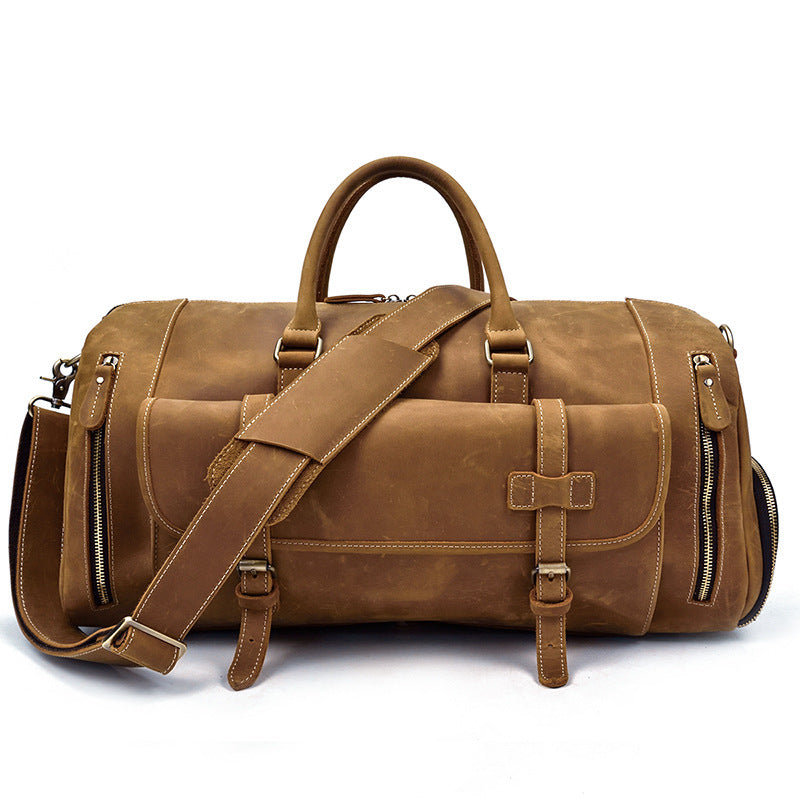 Large Leather Men Barrel Overnight Bags Travel Bags Weekender Bags For Men